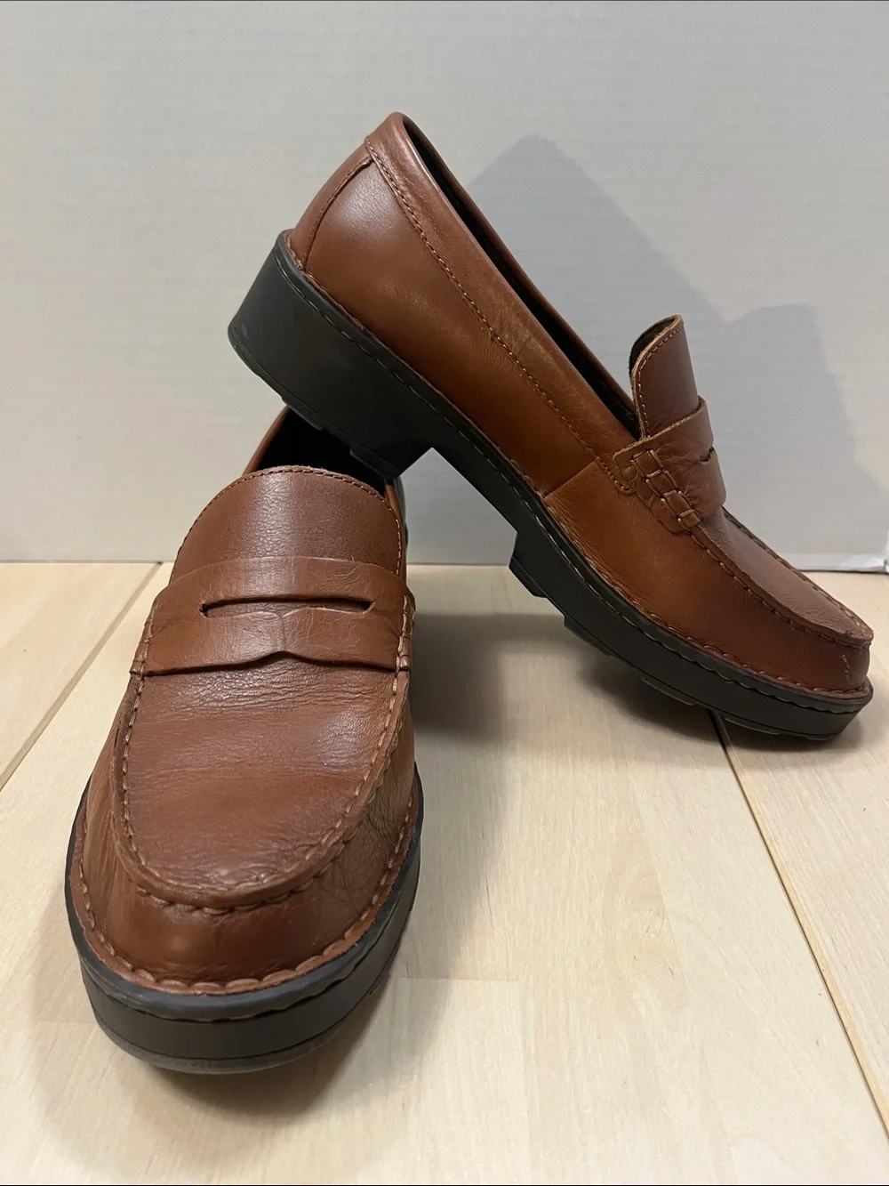 Born Brown Leather Carrera Loafers Chunky Heeled Slip On Shoes Women’s 10 M